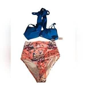 NWT Cupshe Blue and Floral Bikini Set Size‎ Small